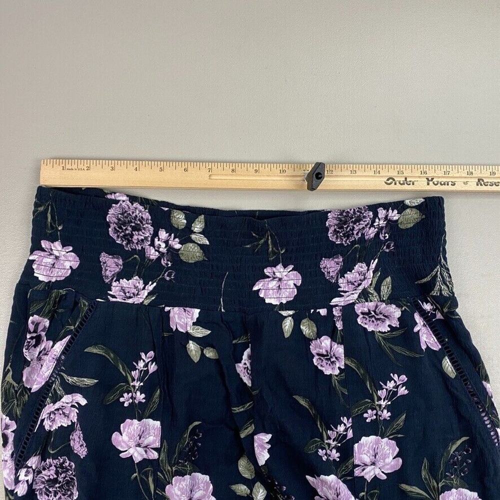 Three Dots Wide Leg Pants Womens XL Blue Dark Floral Baggy Gauzy Cottagecore - Picture 4 of 13